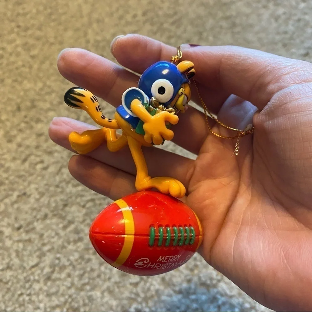 Vintage Garfield Christmas Ornament Football Red Blue Holiday Decor